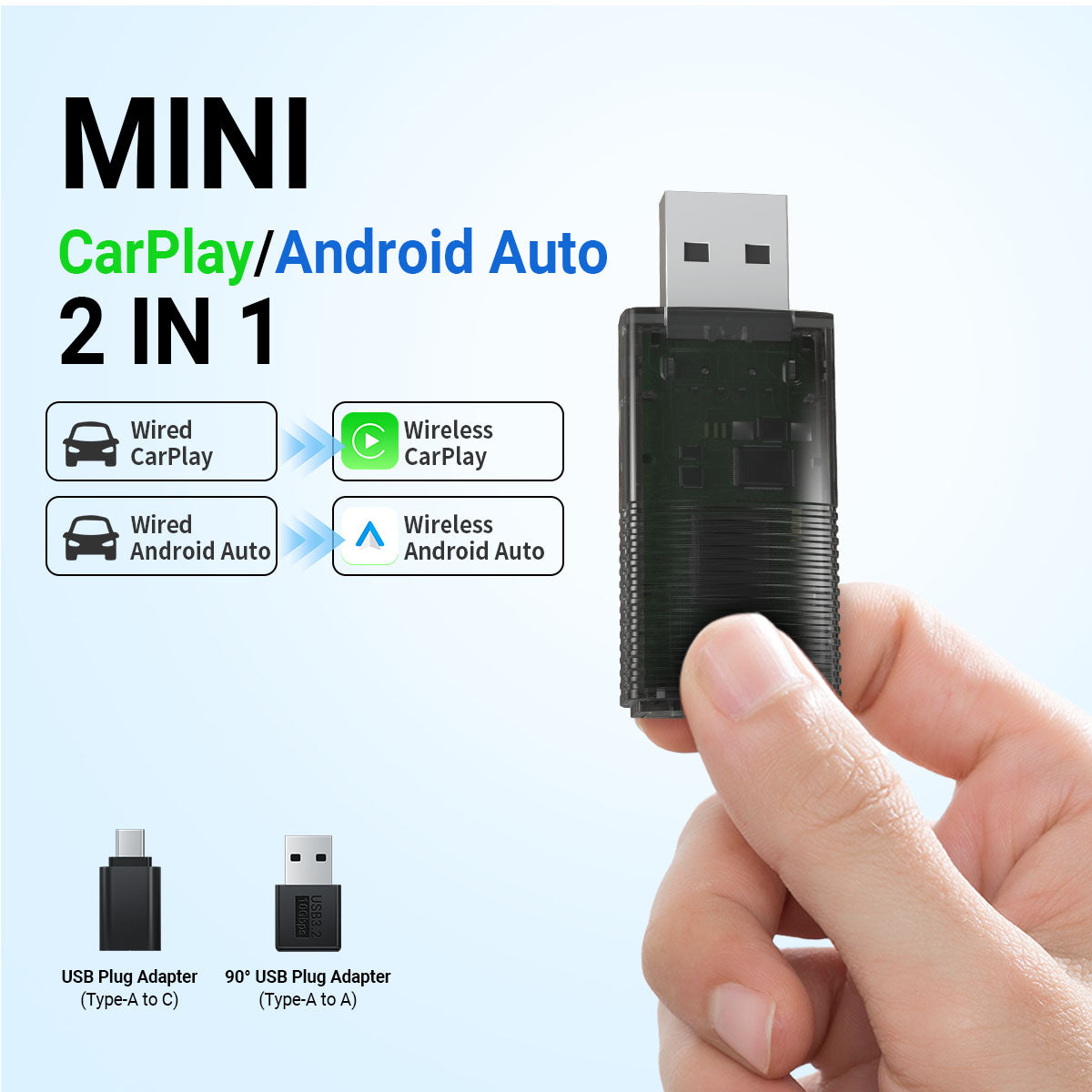 Mini adaptador inalámbrico CarPlay/Android Auto 2 en 1