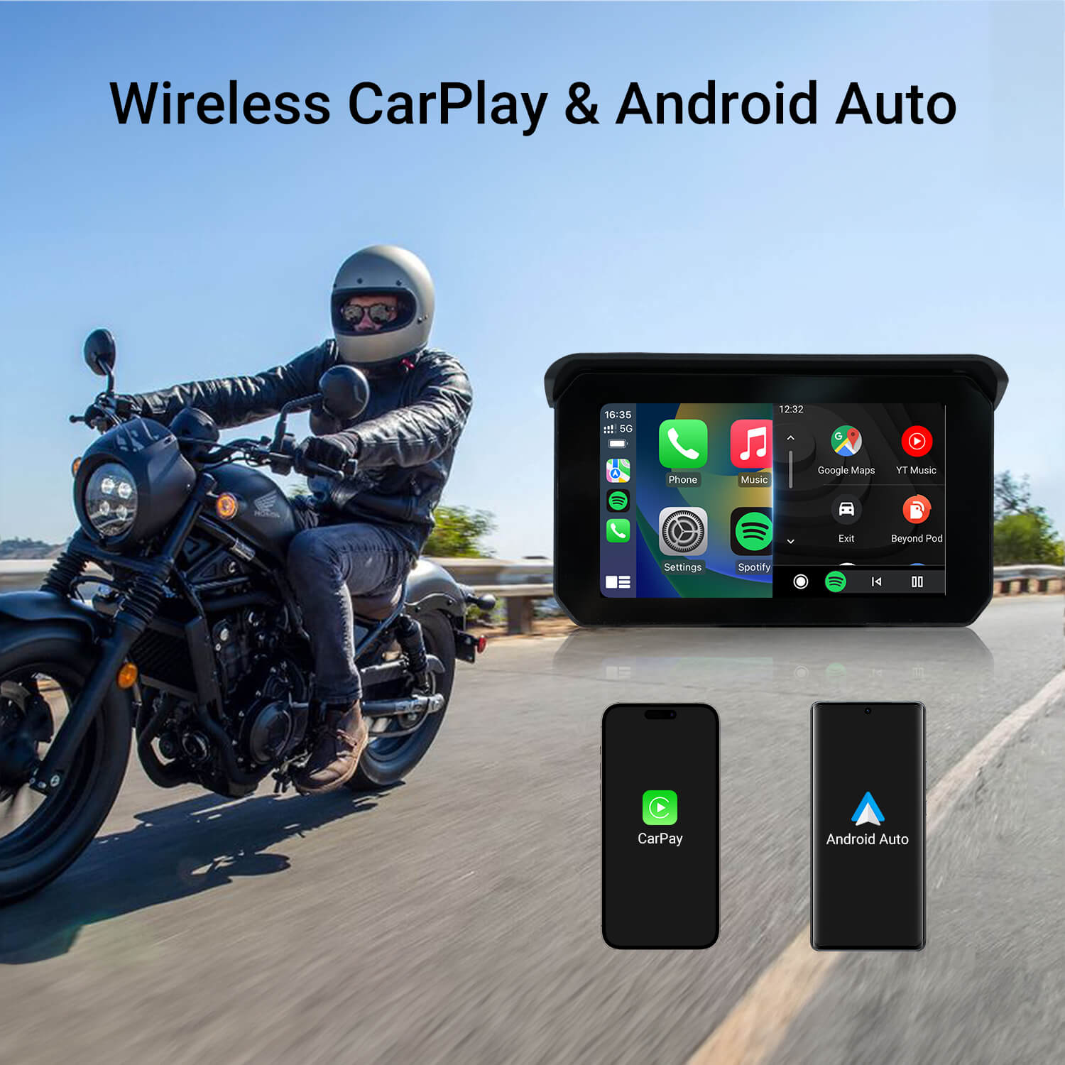 CarPlay Lite C5 SE portátil para motocicleta, GPS, inalámbrico, CarPlay/Android, pantalla automática