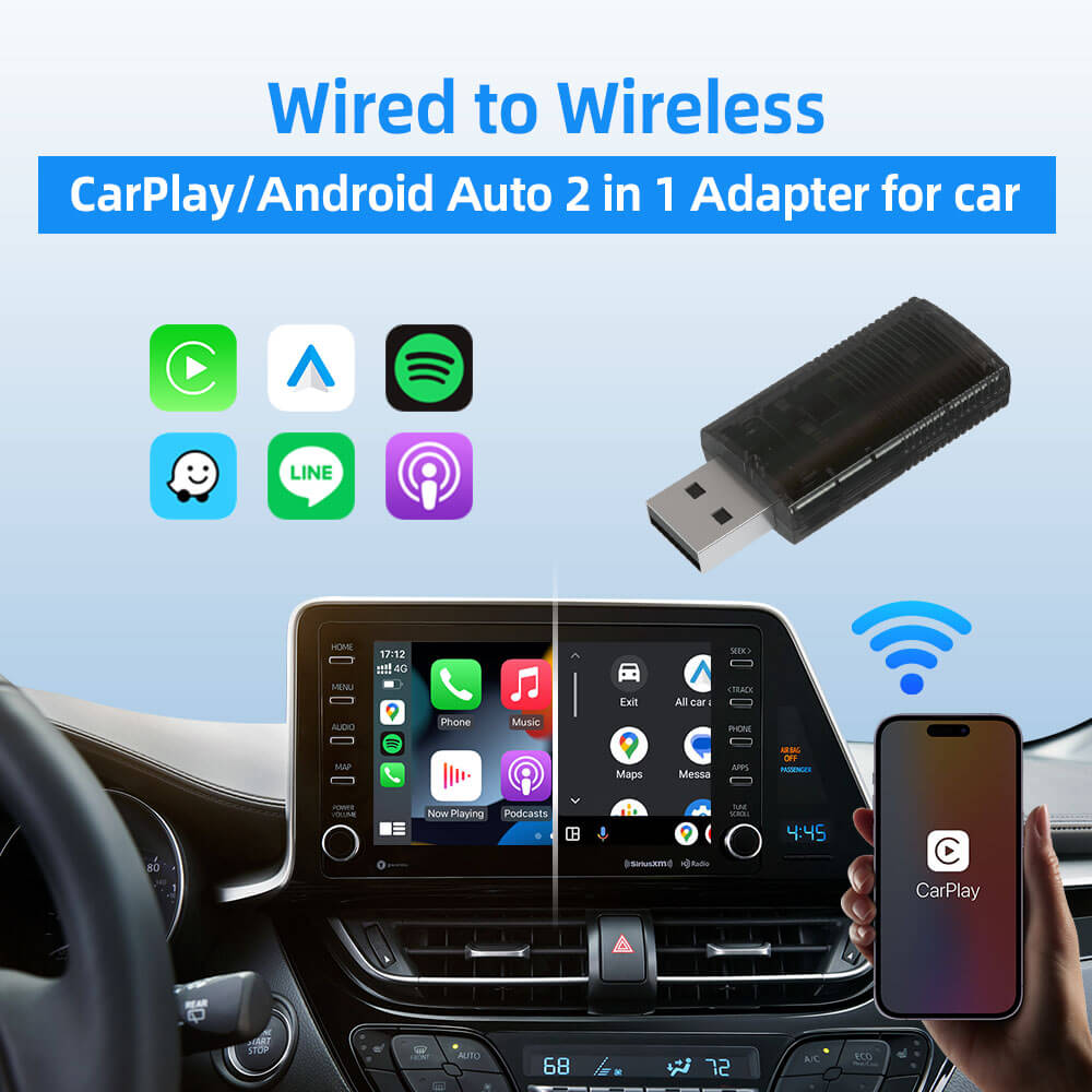 Mini adaptador sem fio CarPlay/Android Auto 2 em 1