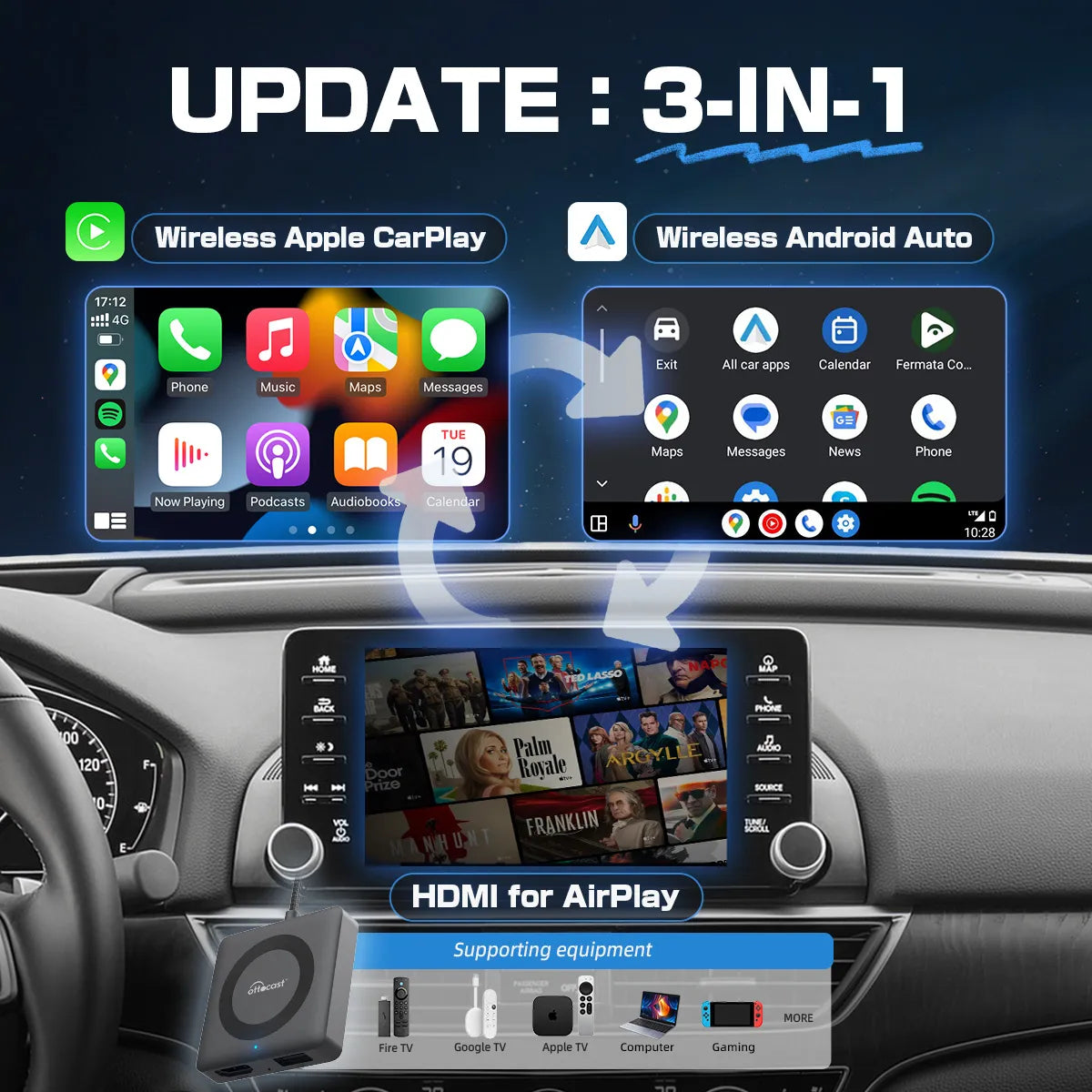 Car TV Mate Pro - HDMI multimídia e adaptador CarPlay sem fio