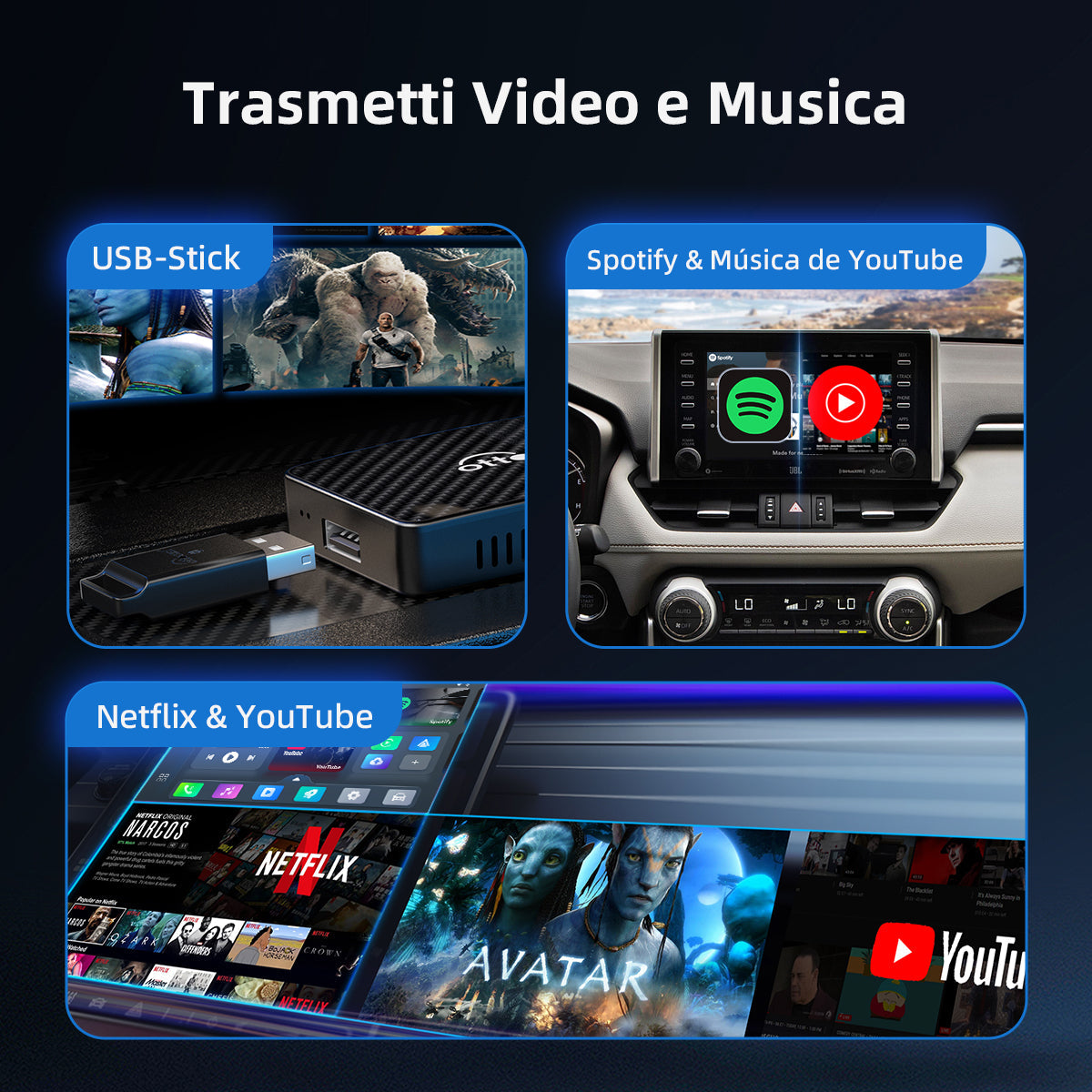 Play2Video Pro Wireless CarPlay/Android Auto-Adapter mit Video