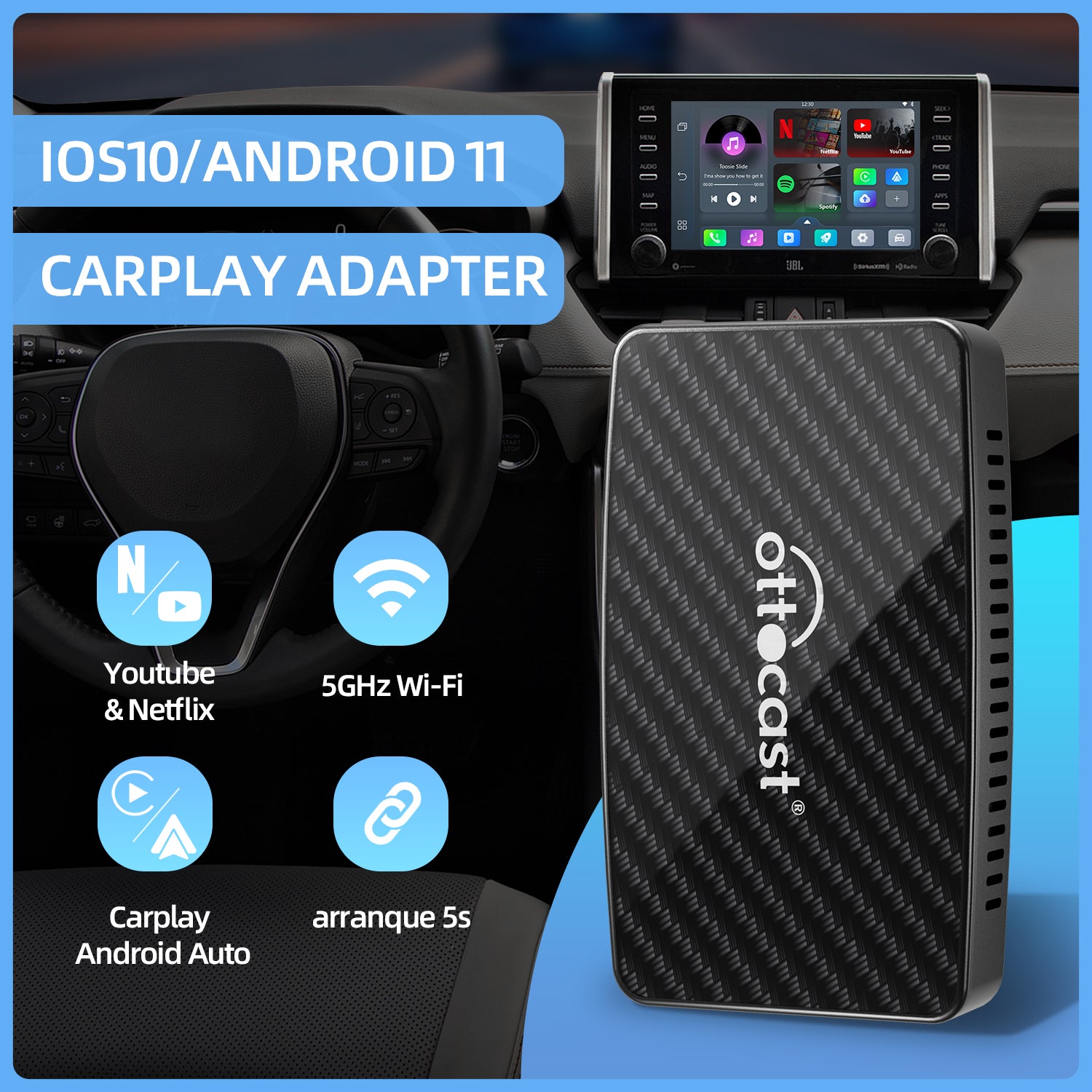 Adaptador Play2Video Pro Wireless CarPlay/Android Auto com vídeo