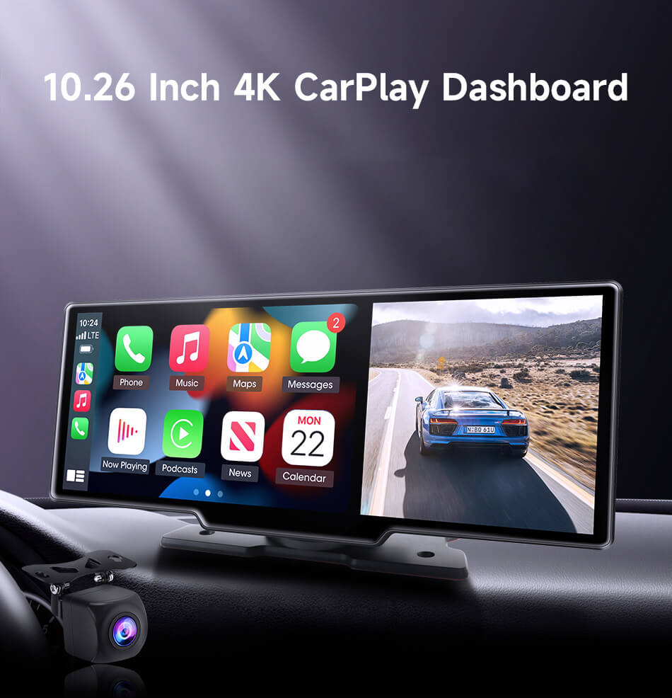 Portable 10" Apple CarPlay & Android Auto Car Display Screen