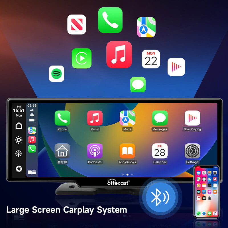 Pantalla de visualización portátil para automóvil Apple CarPlay y Android de 10"